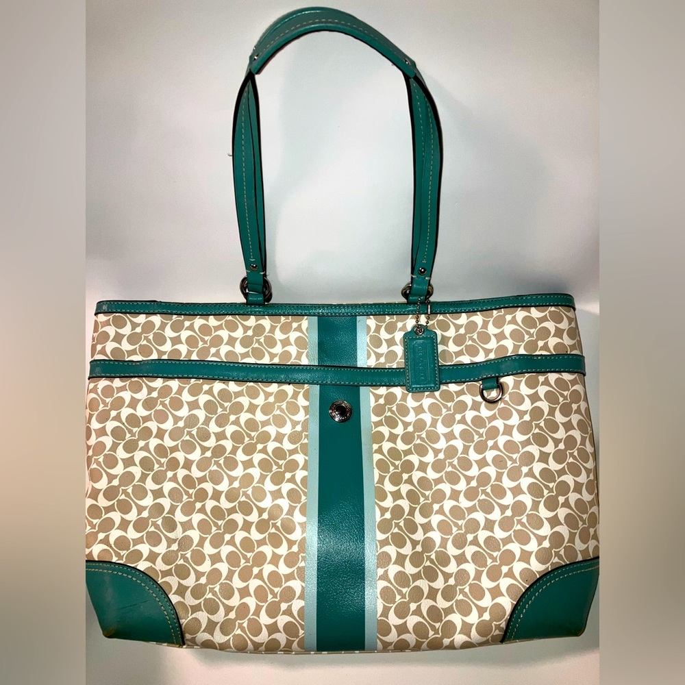 💼 Coach Signature Chelsea Heritage Stripe Baby Diaper Travel Tote Bag Authentic